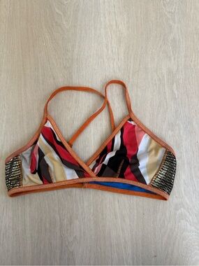 XiRENA Multicolor Striped Bralette with Orange Trim